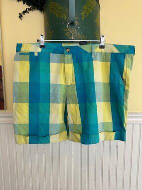 Faded Glory Womens Plaid Cotton Shorts Size 18 Multicolor Yellow Teal Blue